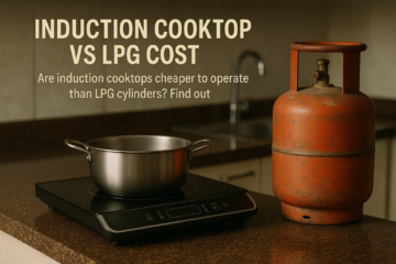 Induction cooktop vs LPG cost तुलना: किचन काउंटर पर इंडक्शन और गैस सिलेंडर