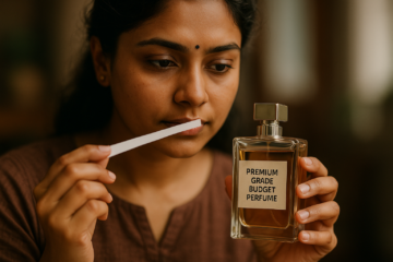 Premium Grade Budget Perfume चुनते समय नोट्स और बोतल का क्लोज़-अप