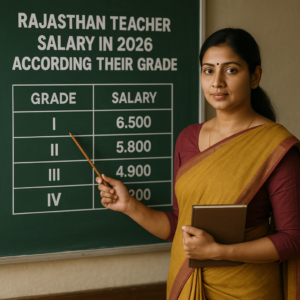 Rajasthan Teacher salary 2026 grade wise chart with teacher in classroom
